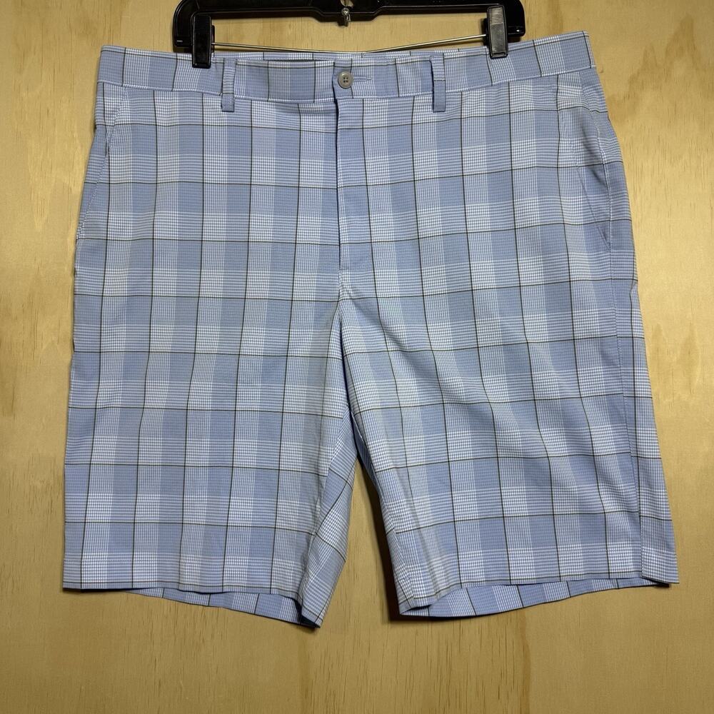 PGA Tour Golf Shorts Mens 38 Blue Plaid Performance Stretch Casual